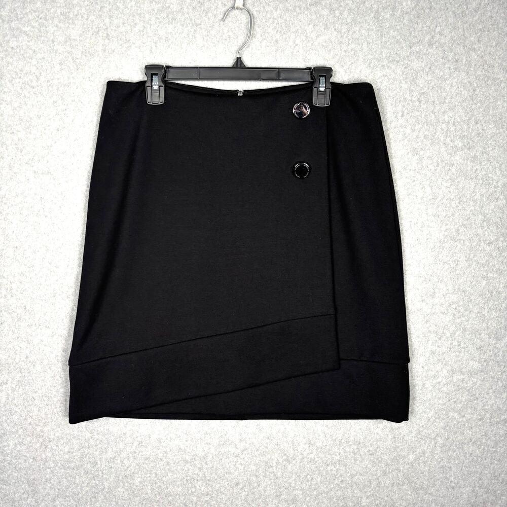 Adrienne Vittadini Skirt Womens‎ Size 12 Black Knee Wrap Jersey Buttons Career